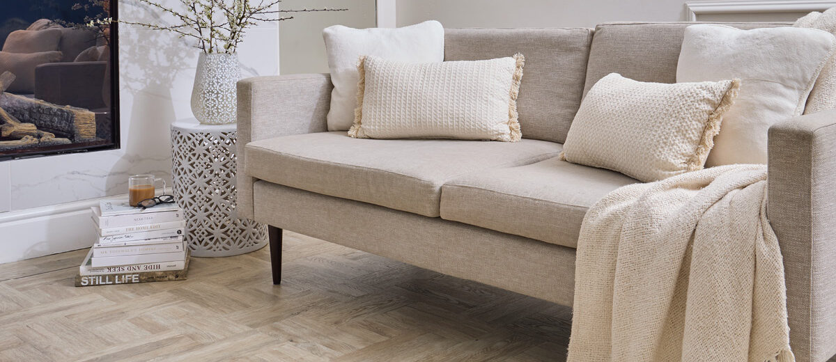 A modern home with beige LVT flooring.